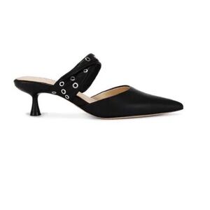 L’AGENCE Chloe II Mule Heels – Black Leather, Size 6 , Silver Grommet Straps